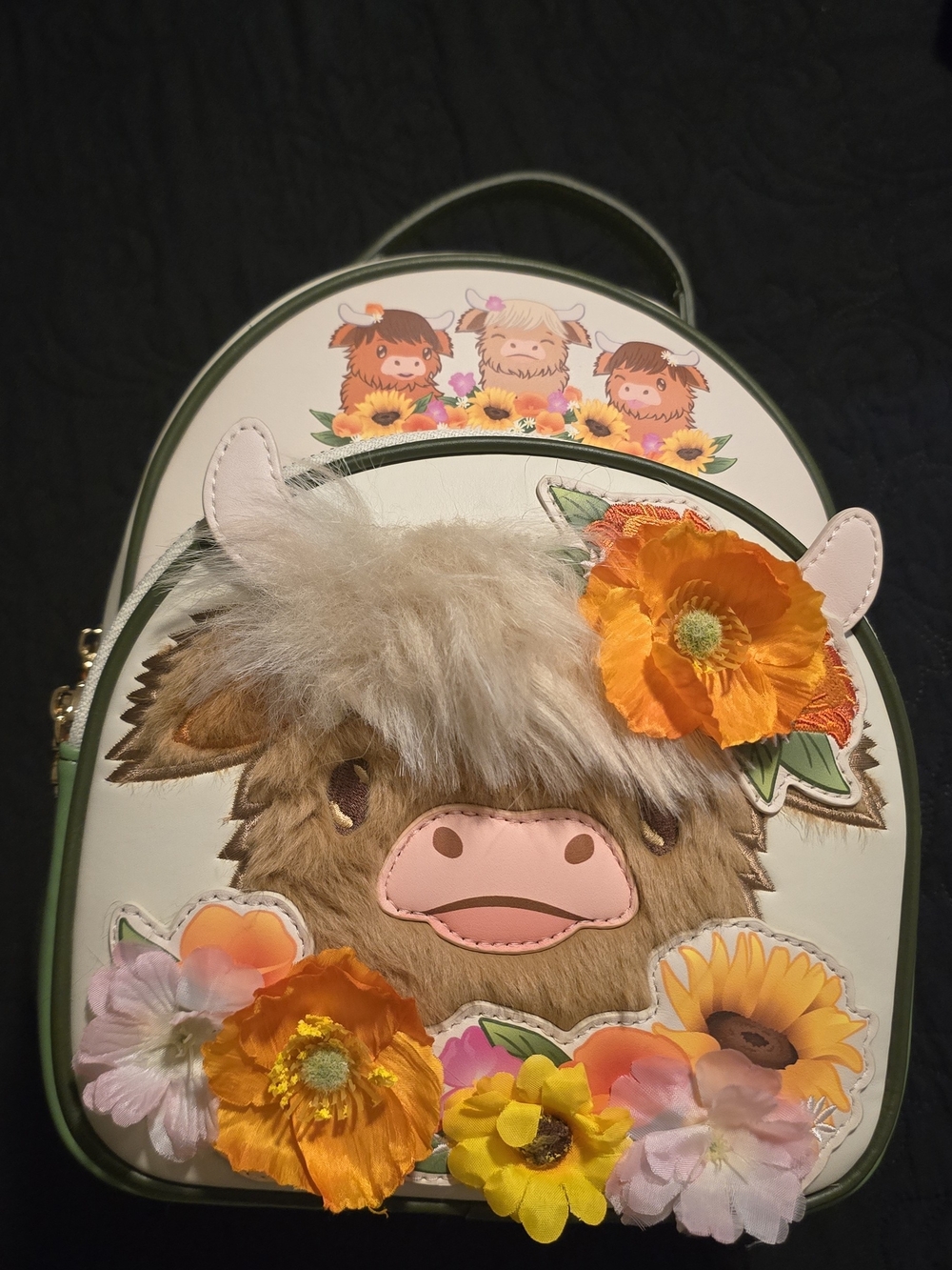 BoxLunch Highland Cow Floral Mini Backpack Green & Cream New